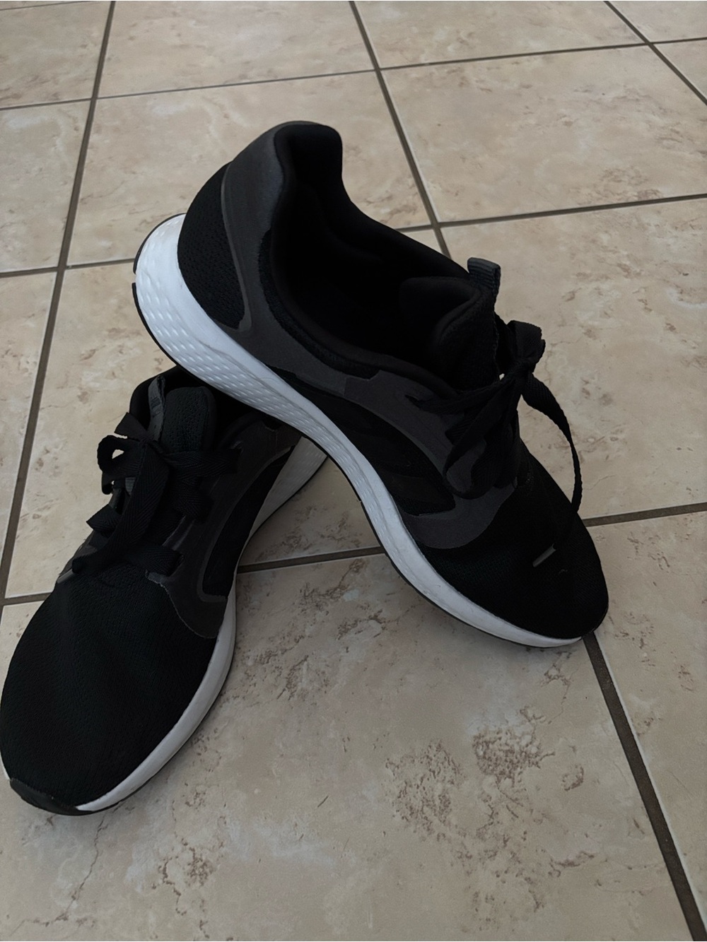 Women's Black Athletic Running Shoes with White Sole